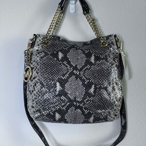 NWT MICHAEL KORS Chain Python Print Leather JET SET Convertible Shoulder Bag